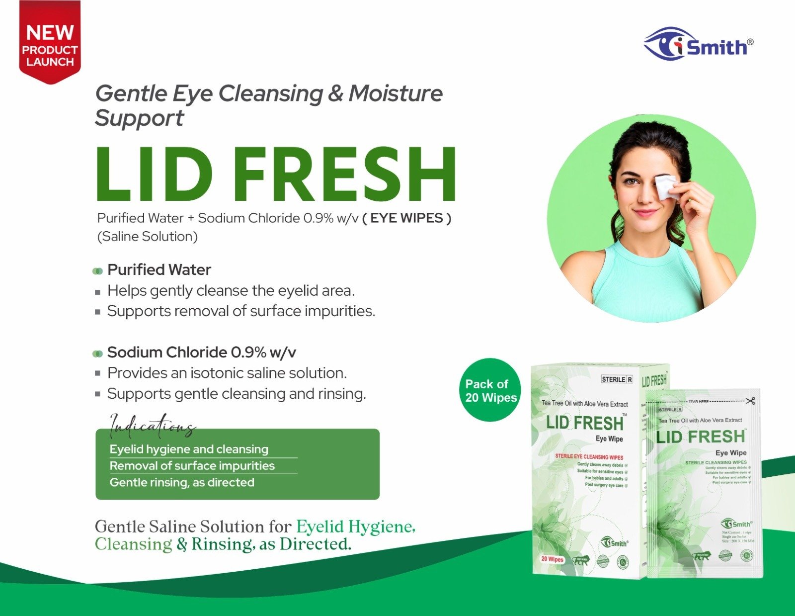 LID FRESH Eye Wipe - 20 Wipes Tea Tree Oil with Aloe Vera Extract - Image 2